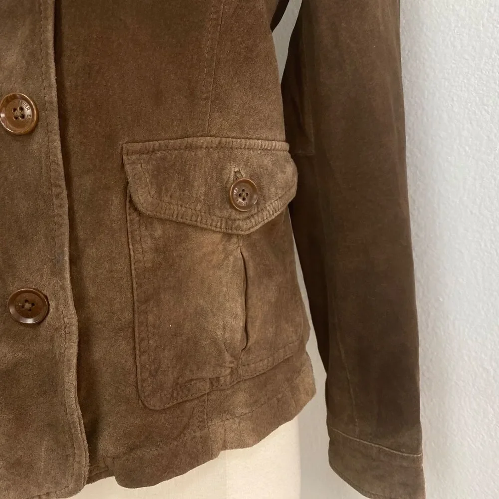 Vintage Eddie Bauer Seattle Suede Brown Jacket SM Washable Button Front Pocket